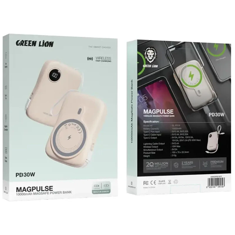پاور بانک بی سیم فست شارژ گرین لاین MagPulse GL-PX18 PD 30W ظرفیت 10000 میلی آمپر ساعت