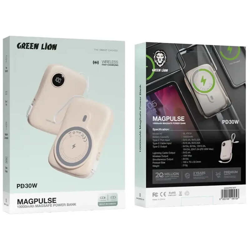 پاور بانک بی سیم فست شارژ گرین لاین MagPulse GL-PX18 PD 30W ظرفیت 10000 میلی آمپر ساعت