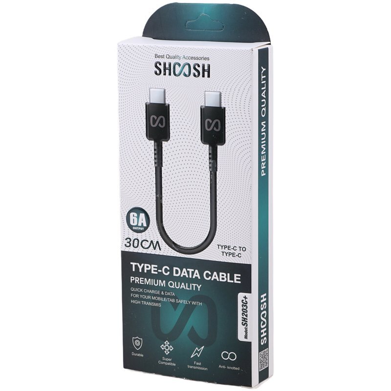 کابل کوتاه دو سر تایپ سی فست شارژ 6 آمپر شوش +SH203C طول 30 سانتی متر