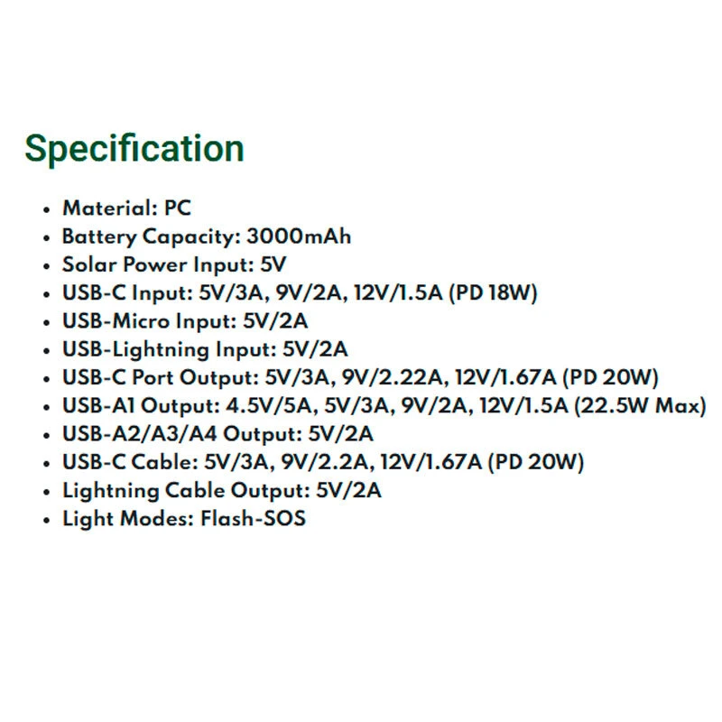 پاور بانک خورشیدی فست شارژ گرین لاین Solar X GLPX49 QC3.0 PD 22.5W ظرفیت 30000 میلی آمپر ساعت