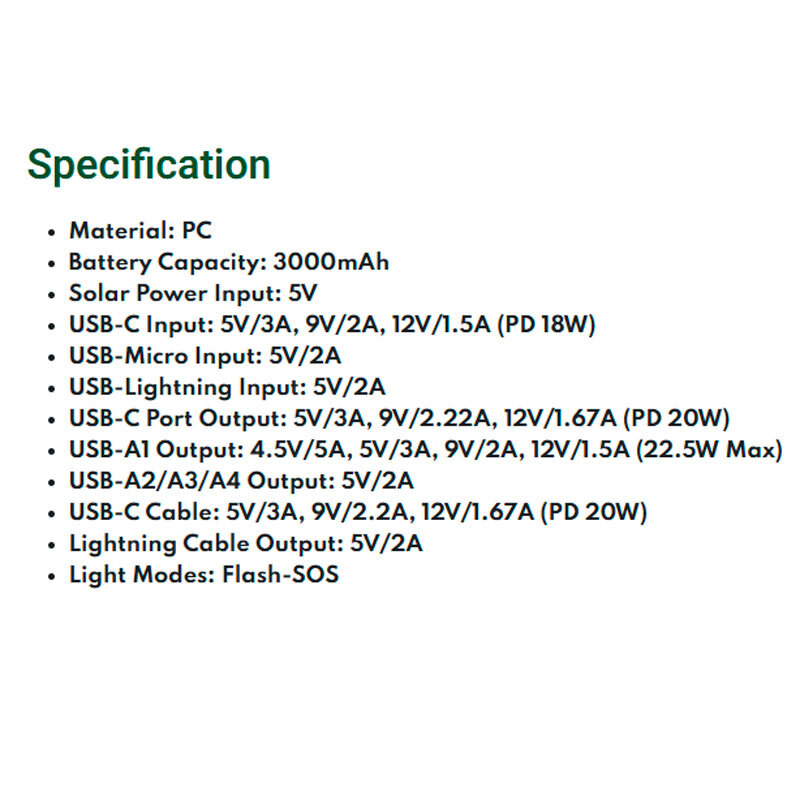 پاور بانک خورشیدی فست شارژ گرین لاین Solar X GLPX49 QC3.0 PD 22.5W ظرفیت 30000 میلی آمپر ساعت