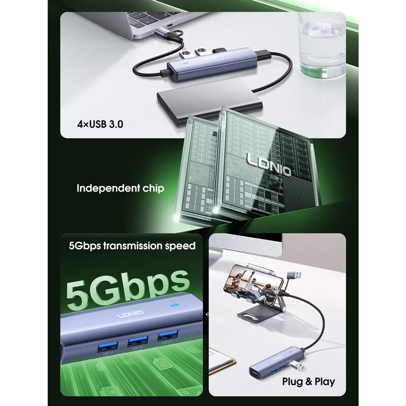 هاب 4 پورت Type-C /USB الدینیو DS-114UC