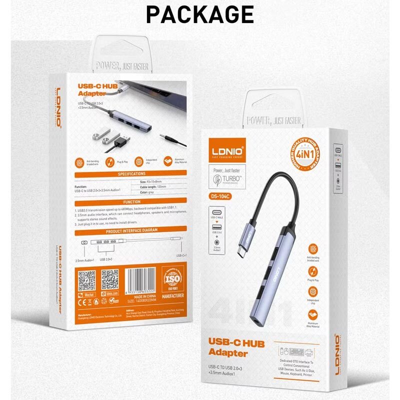 هاب 4 پورت Type-C الدینیو DS-104C