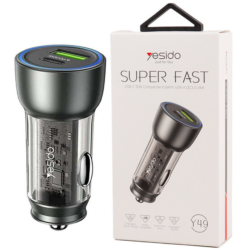 شارژر فندکی فست شارژ Yesido Y49 QC3.0 PD 3A 30W