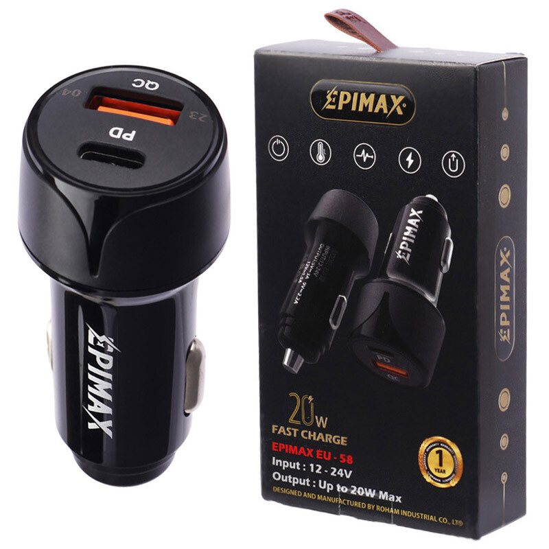 شارژر فندکی فست شارژ Epimax EU-58 3A QC3.0 PD 20W