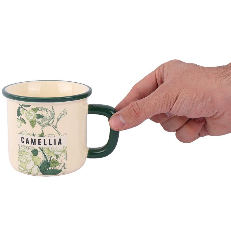 ماگ سرامیکی گل و برگ سبز Camellia