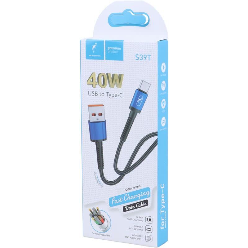 کابل تایپ سی فست شارژ 40 وات اسکای دلفین S39T طول 1 متر