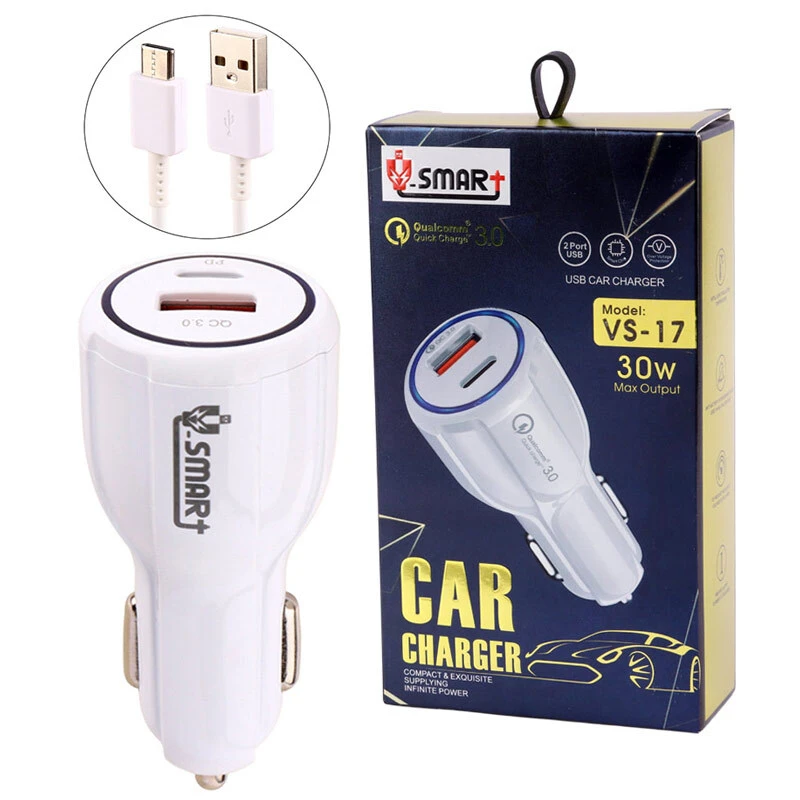شارژر فندکی فست شارژ V-Smart VS-17 3A QC3.0 PD 30W + کابل تایپ سی