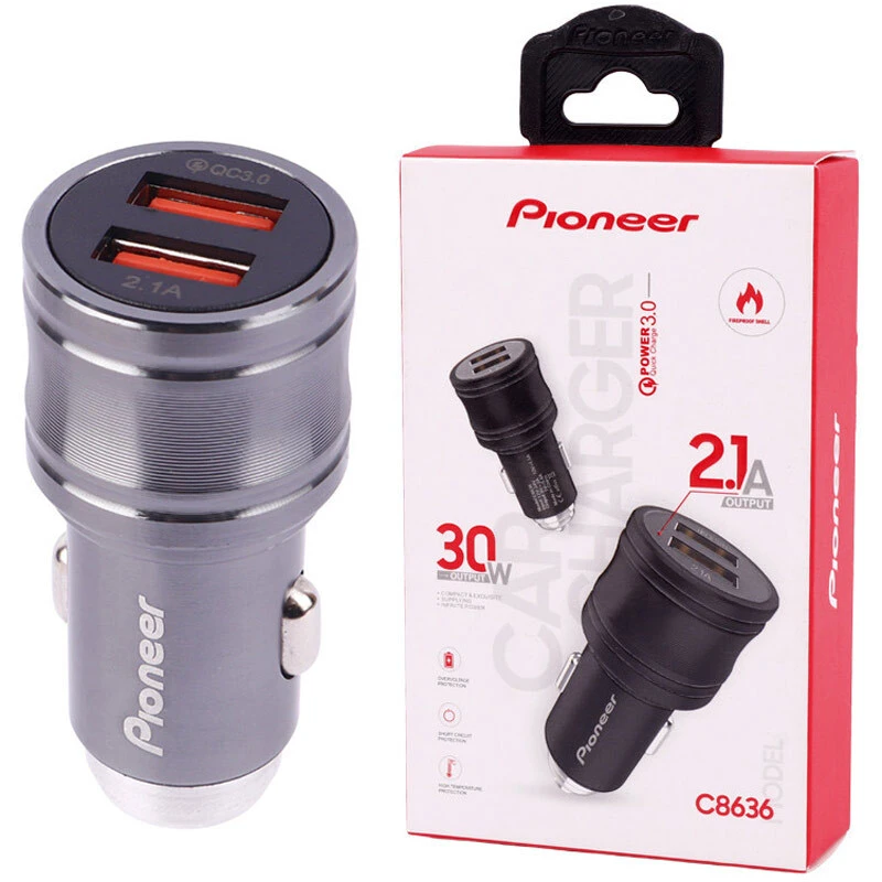 شارژر فندکی فست شارژ Pioneer C8636 5.4A QC3.0 30W