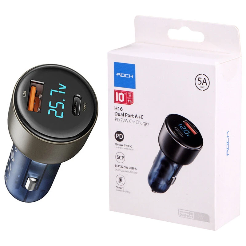 شارژر فندکی فست شارژ Rock SD-017 5A QC3.0 PD 72W