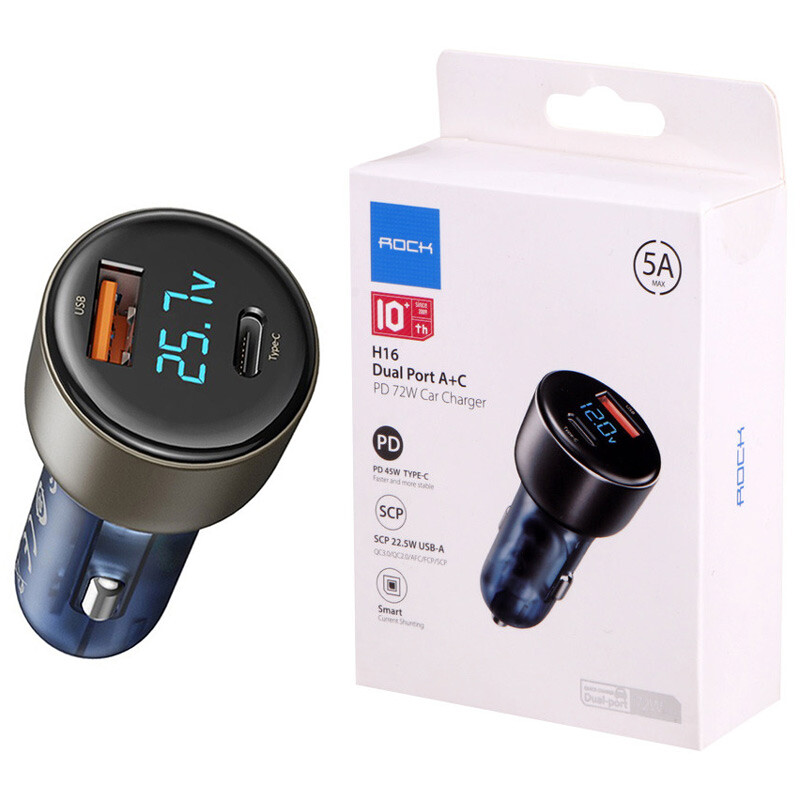 شارژر فندکی فست شارژ Rock SD-017 5A QC3.0 PD 72W