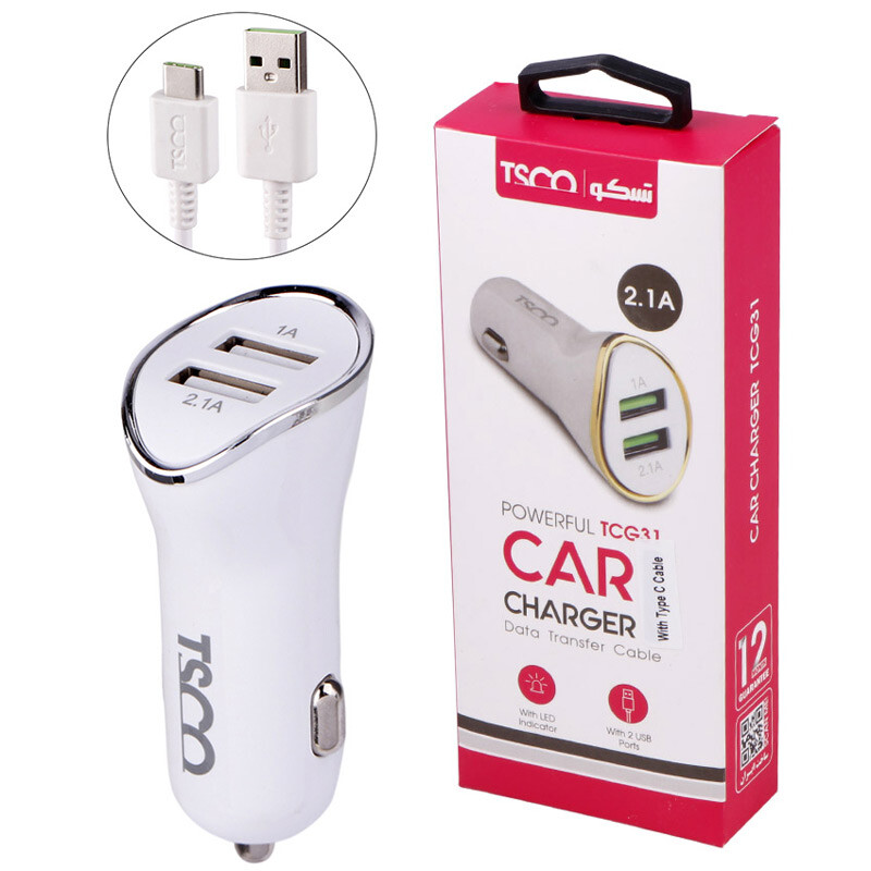 شارژر فندکی TSCO TCG31 2.1A 10.5W + کابل تایپ سی