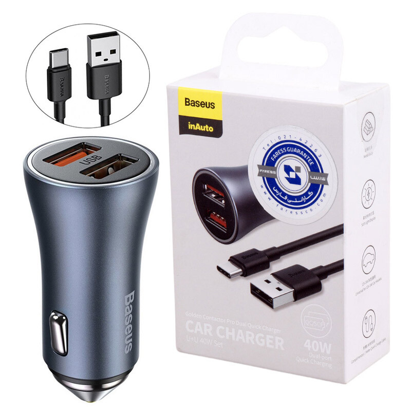 شارژر فندکی فست شارژ Baseus TZCCJD-A0G 3A QC 40W + کابل تایپ سی