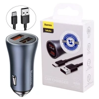 شارژر فندکی فست شارژ Baseus TZCCJD-A0G 3A QC 40W + کابل تایپ سی