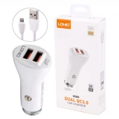 شارژر فندکی فست شارژ Ldnio C511Q 3A QC3.0 36W + کابل آیفونی