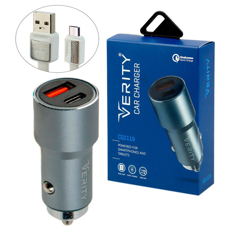 شارژر فندکی فست شارژ Verity CQ1119 3A QC PD 20W + کابل میکرو یو اس بی