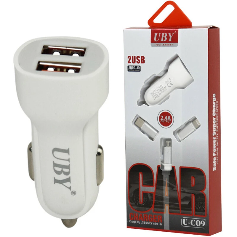 شارژر فندکی فست شارژ UBY U-C09 2.4A 12W + کابل 3 سر