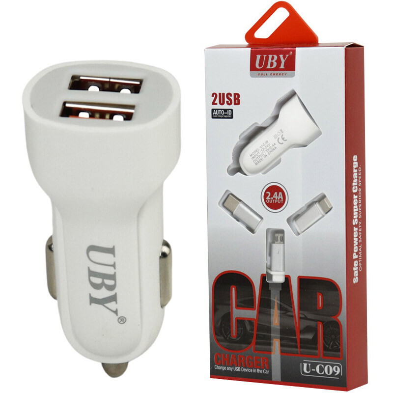 شارژر فندکی فست شارژ UBY U-C09 2.4A 12W + کابل 3 سر