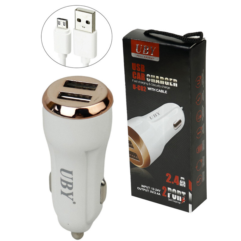 شارژر فندکی فست شارژ UBY U-C02 2.4A 12W + کابل میکرو یو اس بی