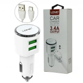 شارژر فندکی Ldnio DL-C29 3.4A 17W + کابل تایپ سی