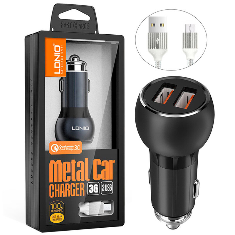 شارژر فندکی فست شارژ Ldnio C503Q 3A QC3.0 PD 36W + کابل میکرو یو اس بی