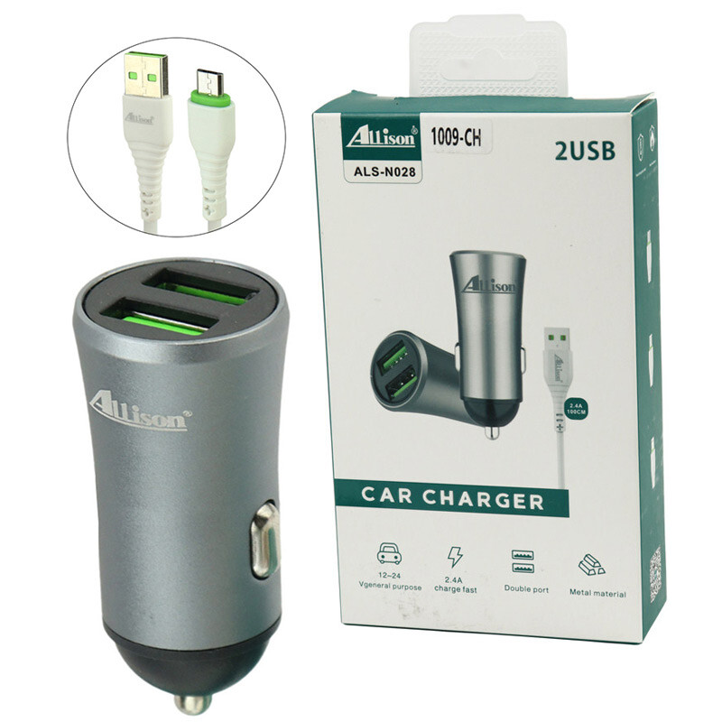 شارژر فندکی فست شارژ Allison ALS-N028 ALS-A100 2.4A 12W + کابل میکرو یو اس بی