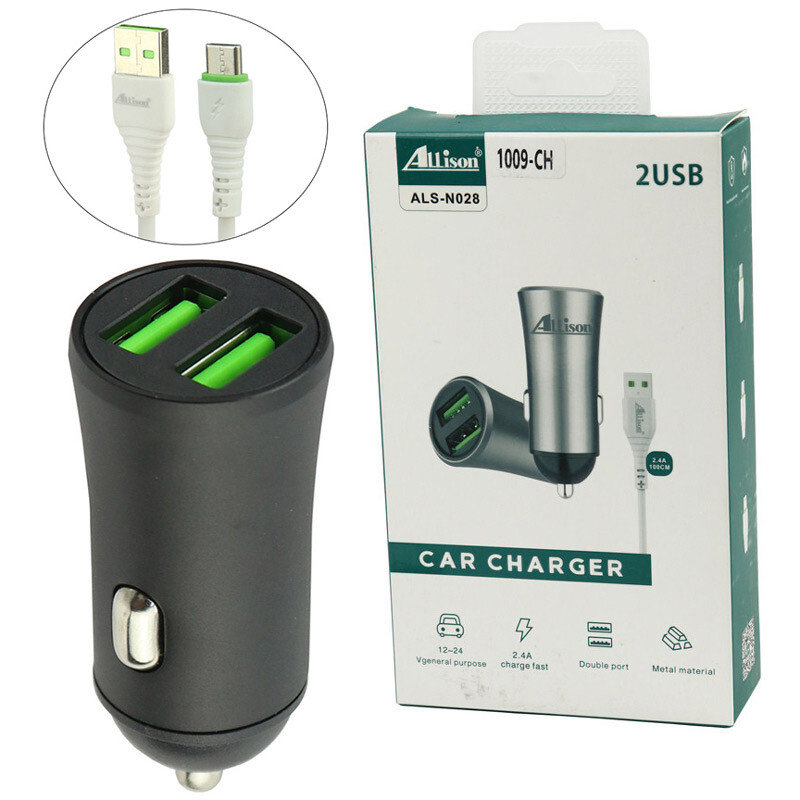 شارژر فندکی فست شارژ Allison ALS-N028 ALS-A100 2.4A 12W + کابل تایپ سی