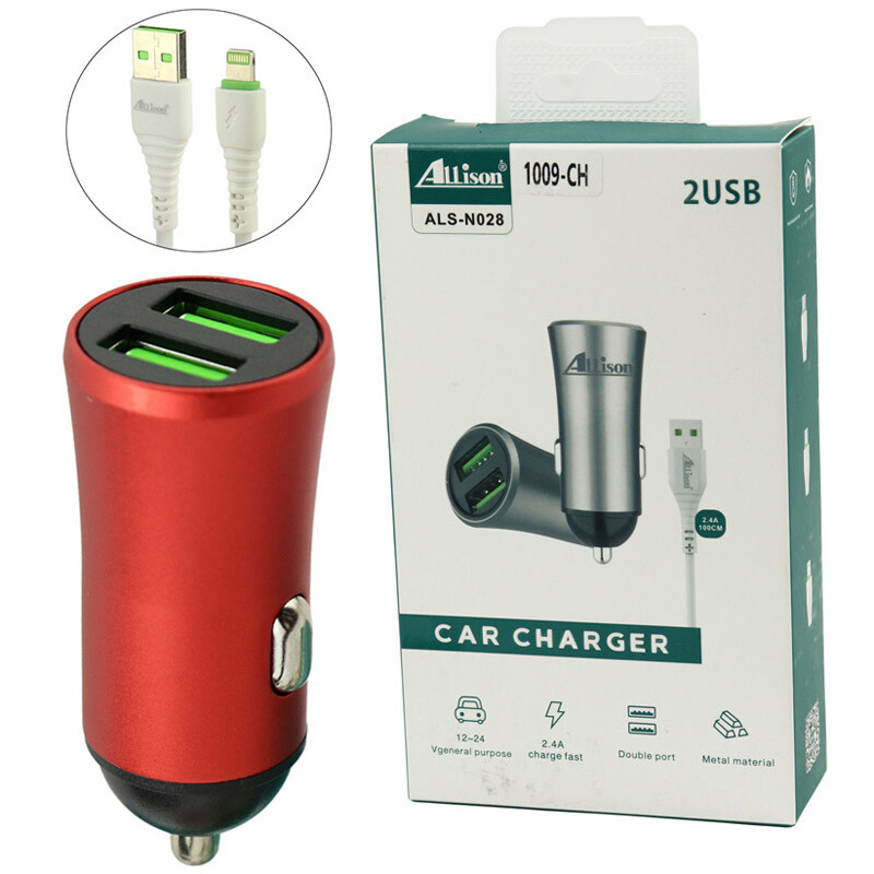 شارژر فندکی فست شارژ Allison ALS-N028 ALS-A100 2.4A 12W + کابل آیفونی