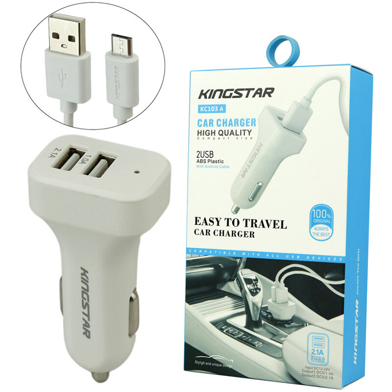 شارژر فندکی KingStar KC103A 2.1A + کابل میکرو یو اس بی