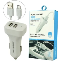 شارژر فندکی KingStar KC103A 2.1A + کابل میکرو یو اس بی