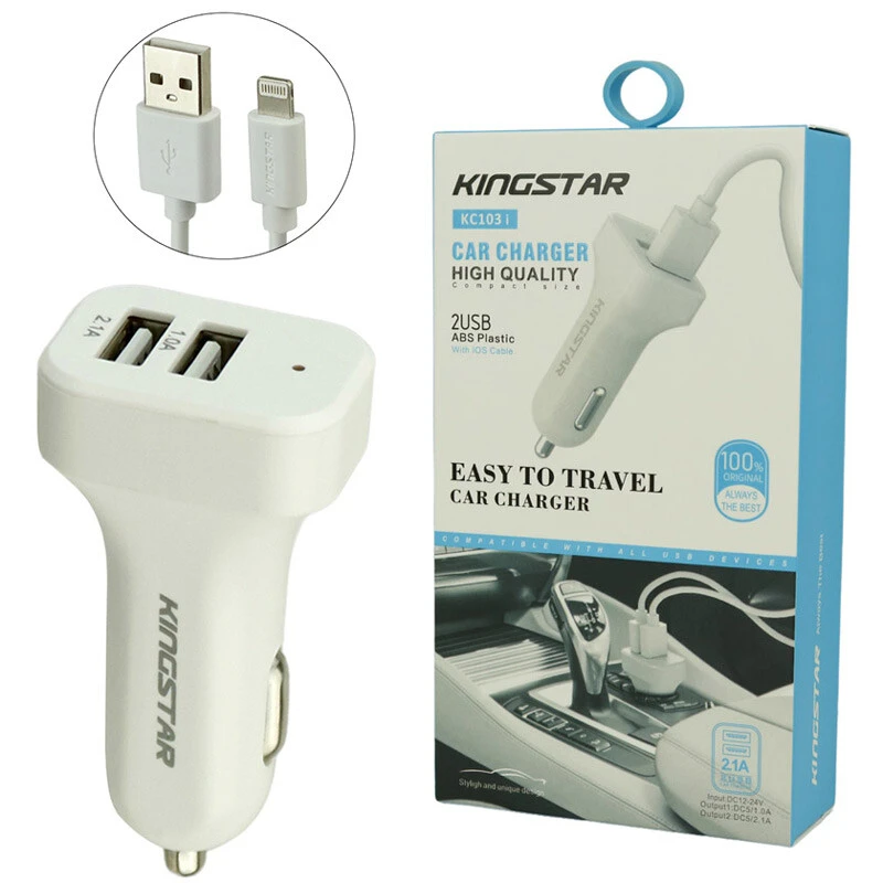 شارژر فندکی KingStar KC103i 2.1A + کابل آیفونی