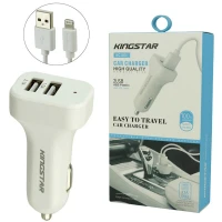 شارژر فندکی KingStar KC103i 2.1A + کابل آیفونی