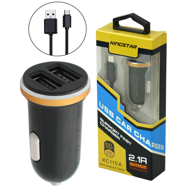 شارژر فندکی فست شارژ KingStar KC110A 2.1A 10.5W + کابل میکرو یو اس بی