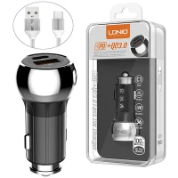 شارژر فندکی فست شارژ Ldnio C1 3A QC3.0 PD 36W + کابل میکرو یو اس بی