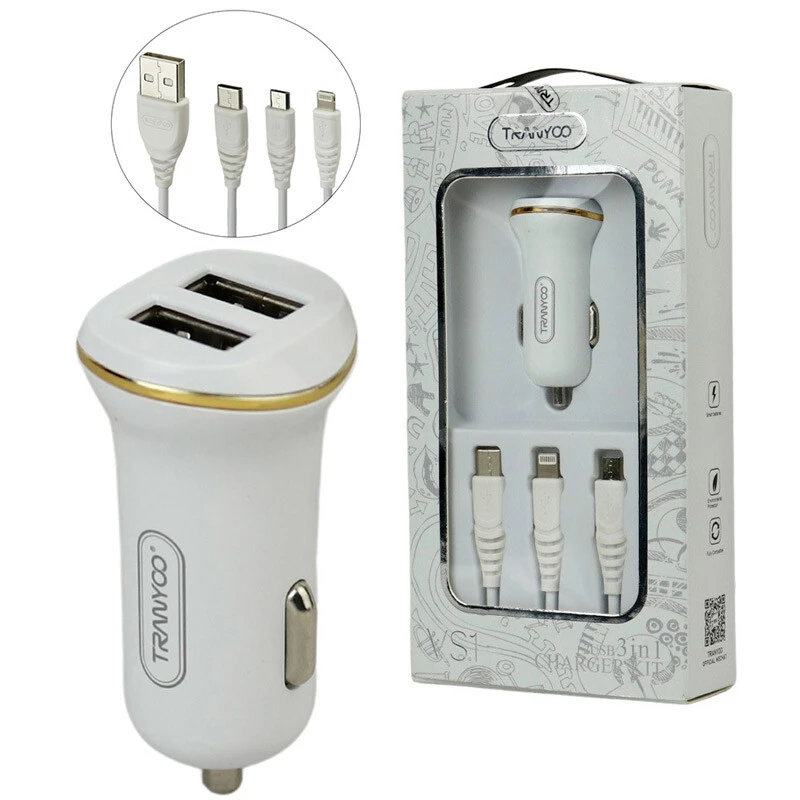 شارژر فندکی Tranyoo VS1 C1 2.1A 10.5W + کابل 3 سر