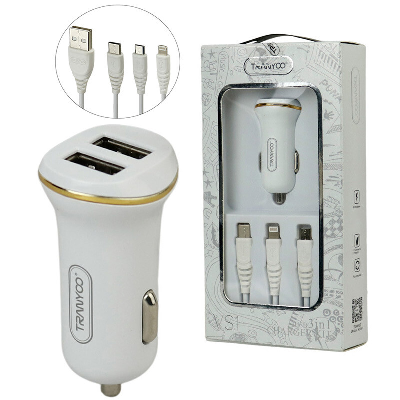 شارژر فندکی Tranyoo VS1 C1 2.1A 10.5W + کابل 3 سر
