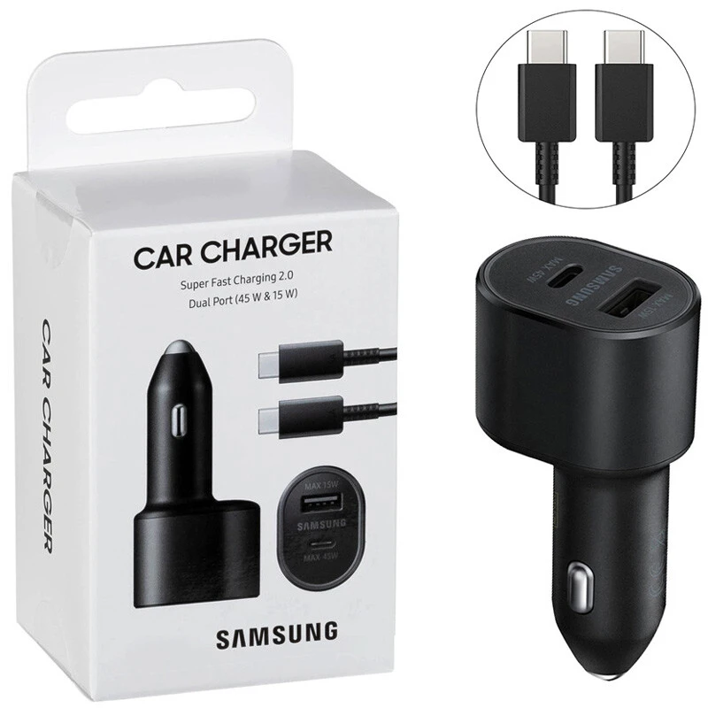 شارژر فندکی فست شارژ Samsung EP-L500 QC3.0 3A PD 45W + کابل تایپ سی
