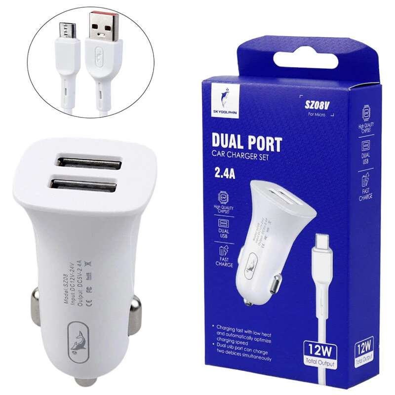 شارژر فندکی فست شارژ Sky Dolphin SZ08 2.4A 12W + کابل میکرو یو اس بی