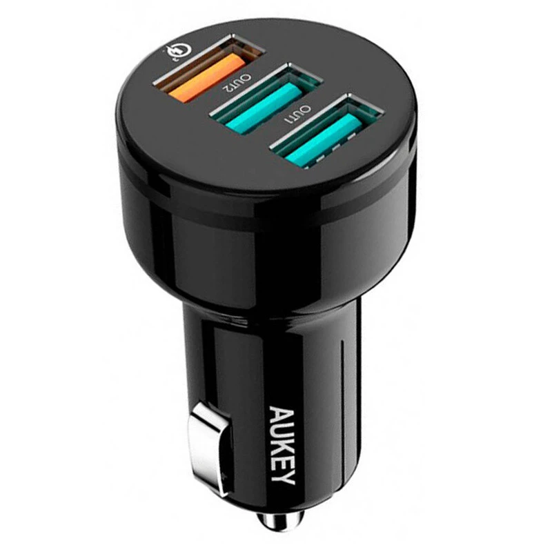 شارژر فندکی فست شارژ Aukey CC-T11 QC3.0 3A 42W + کابل تایپ سی