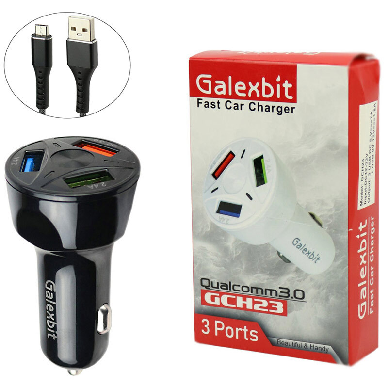 شارژر فندکی فست شارژ Galexbit GCH23 2.4A QC3.0 + کابل میکرو یو اس بی