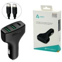 شارژر فندکی فست شارژ Aukey CC-Y3 QC3.0 3A PD 49.5W + کابل تایپ سی