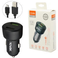 شارژر فندکی فست شارژ Novax C-302 QC3.0 5.5A 36W + کابل میکرو یو اس بی