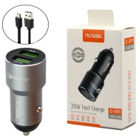 شارژر فندکی فست شارژ Novax C-301 QC3.0 5.5A 36W + کابل میکرو یو اس بی