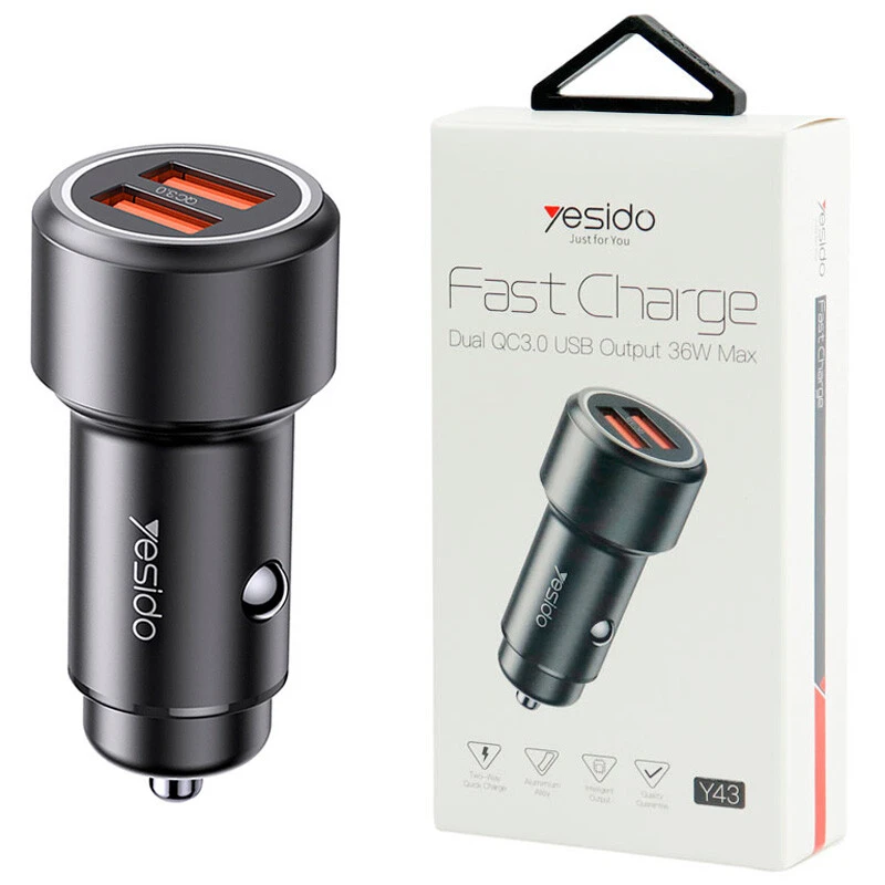 شارژر فندکی فست شارژ Yesido Y43 QC3.0 2.4A 36W