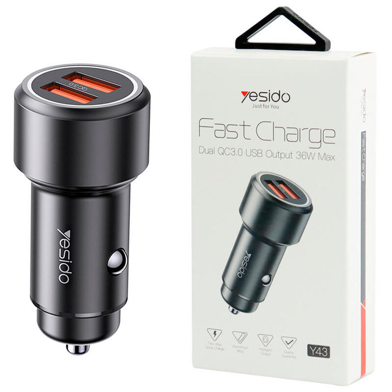 شارژر فندکی فست شارژ Yesido Y43 QC3.0 2.4A PD 36W