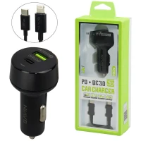 شارژر فندکی فست شارژ Bavin PC309 QC3.0 3.1A PD 18W + کابل آیفونی