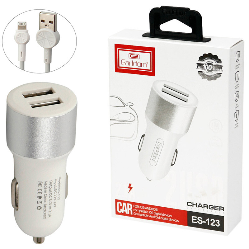 شارژر فندکی Earldom ES-123 2.1A + کابل آیفونی