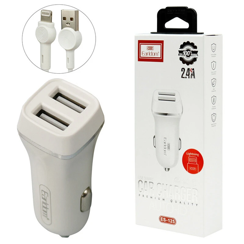 شارژر فندکی Earldom ES-125 2.4A + کابل آیفونی