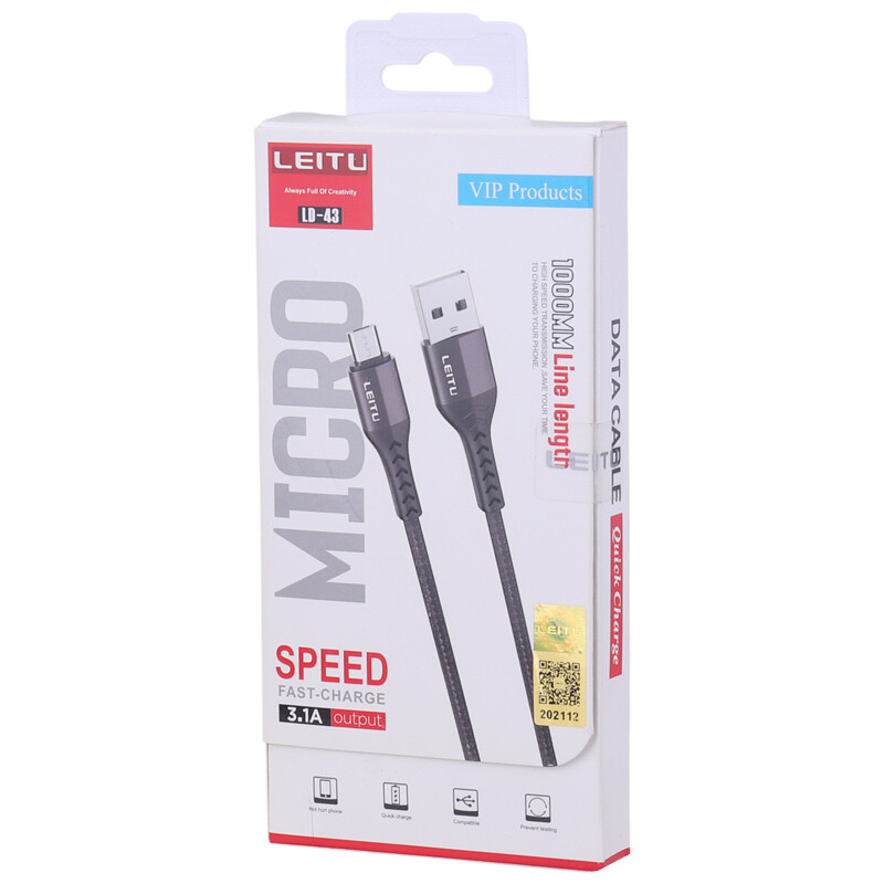 کابل میکرو یو اس بی فست شارژ 3.1 آمپر لیتو LD-43 طول 1 متر