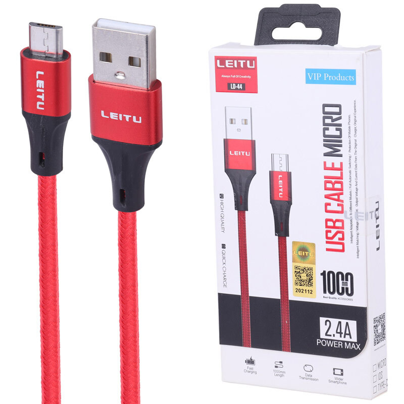 کابل میکرو یو اس بی فست شارژ 2.4 آمپر لیتو LD-44 طول 1 متر